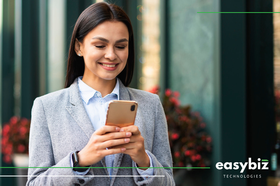 Employee using mobile HR self-service technology to access workplace information and support